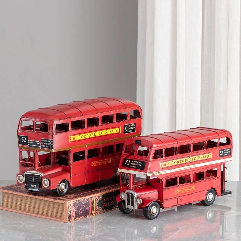 

Retro Nostalgia A Double-decker Bus Desktop Furnishing Articles British Bus Creative Iron Hand Model Car Decoration Decoration