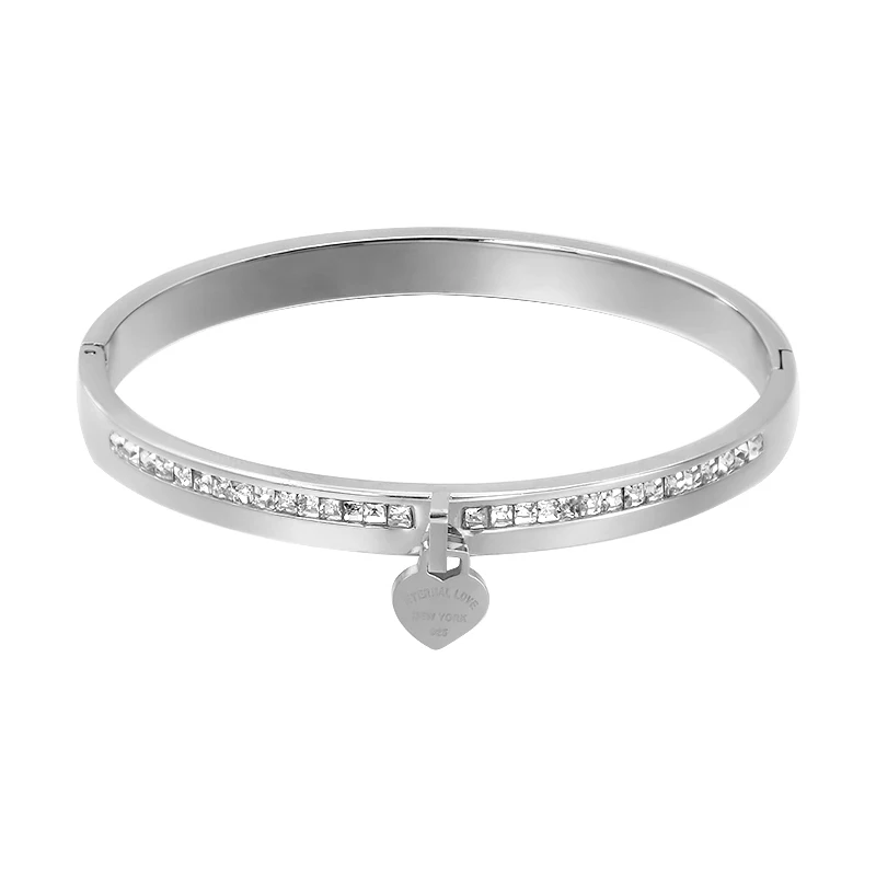 

Diamond Inlaid Peach Heart Hand Ring Fine Stainless Steel Wish French Stone Charm Female Bangles Engagement Wedding Party Gifts