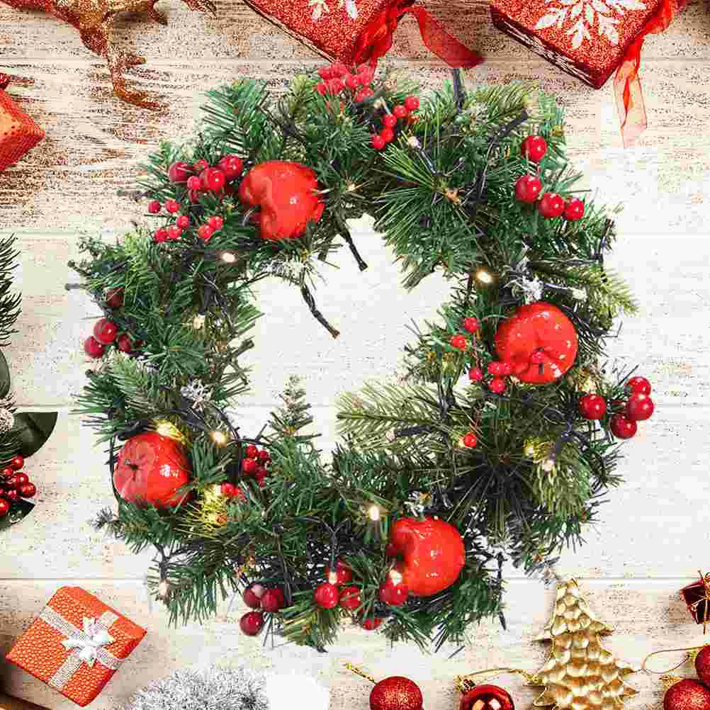 

1 Set Wreath Front Door Decor Pre Light Holiday Wreath Christmas Wreath Decor Xmas Wreath Wall Hanging Red Green Wreath