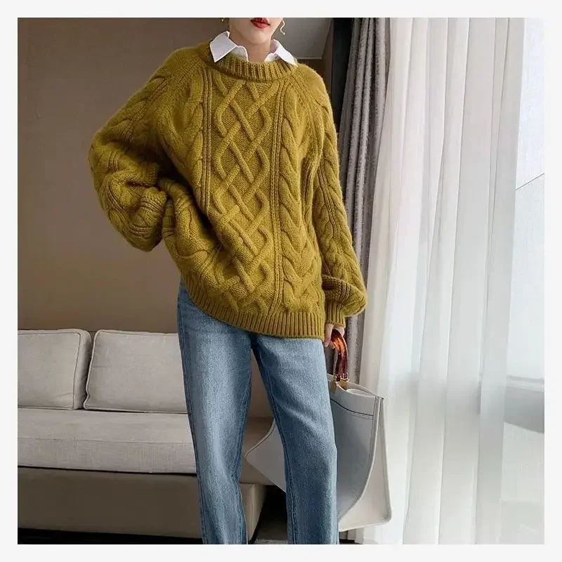 Однотонный свитер с круглым вырезом женский джемпер осень-зима 2022 базовая теплая