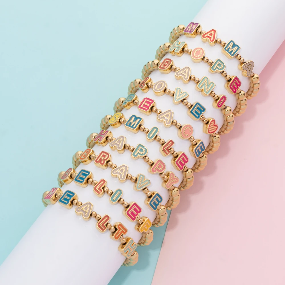 Женский браслет с бусинами 6 мм подвесками в виде букв алфавита ювелирные изделия