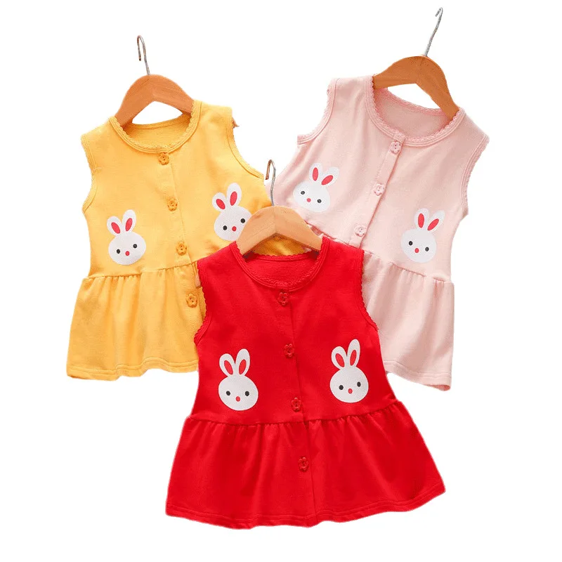 

Детская одежда, платье-жилет для девочек, летняя новинка, детский топ с принтом мультяшного кролика, хлопковая детская футболка без рукавов