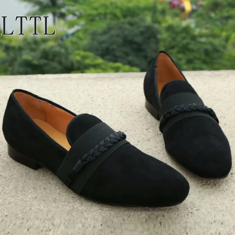 Black Velvet Shoes For Men Italian Fashion Designer Loafers Handmade Summer Casual Shoes Slip On Flats Men's Smoking Slippers