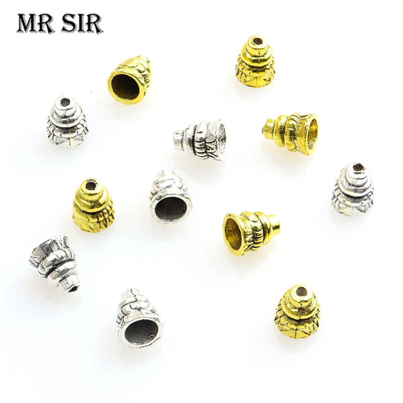 

30pcs Horn Pierced Spacer Bead Cap Antique Gold/Silver Metal Tassel Caps Loose Bead Charms Jewelry Making Bracelets Accessories