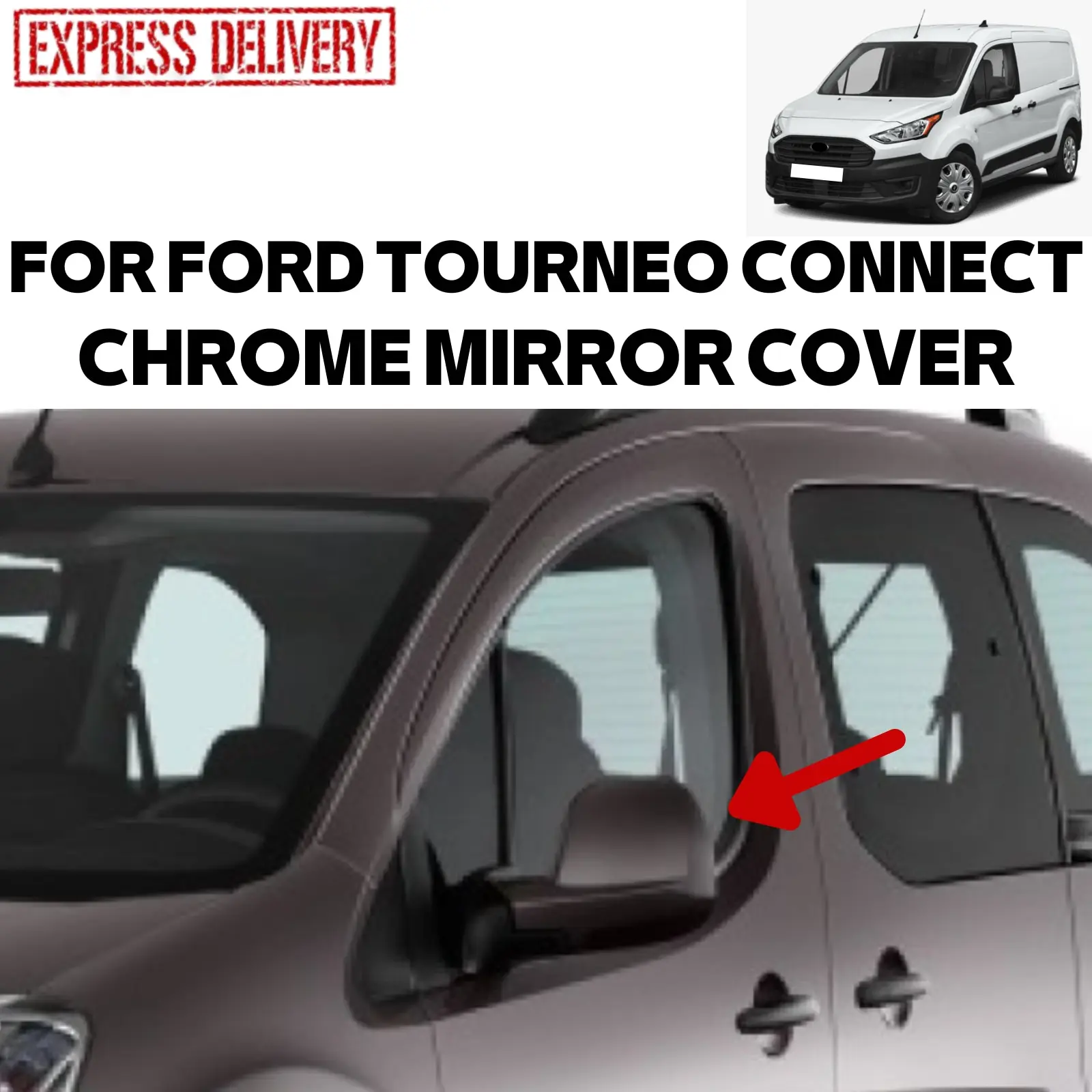 

FOR FORD TOURNEO CONNECT 2014-2019 2 PCS BLACK ABS CHROME SIDE MIRROR COVER BRIGHT CAR DOOR AKSEUSAR MODIFIED BRAND MODEL NEW SE