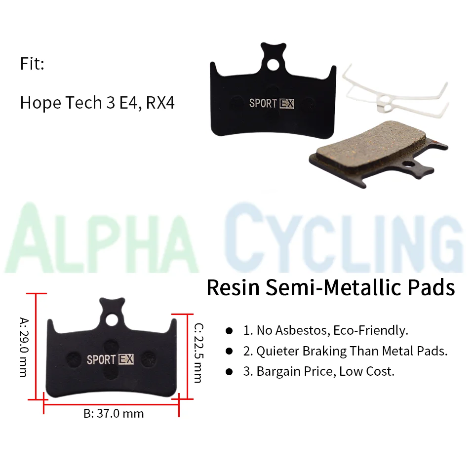 4 Pairs Bicycle Brake Pads for Hope Tech Evo RX4 E4 Hydraulic Caliper Sport EX Class Resin |