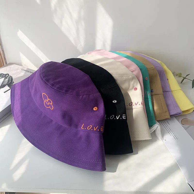 

New Spring And Summer Women's Korean Version Tide Style Sweet And Lovely Embroidered Fisherman's Hat Sun Shading Basin Hat