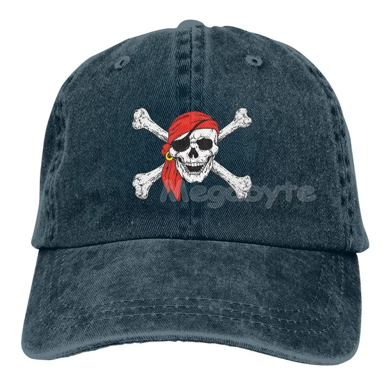 

Crossbones Cap Cool Pirate Skull Print Pattern Baseball Cap,Unisex Adjustable Washed Cotton Denim Cap for Men and Women