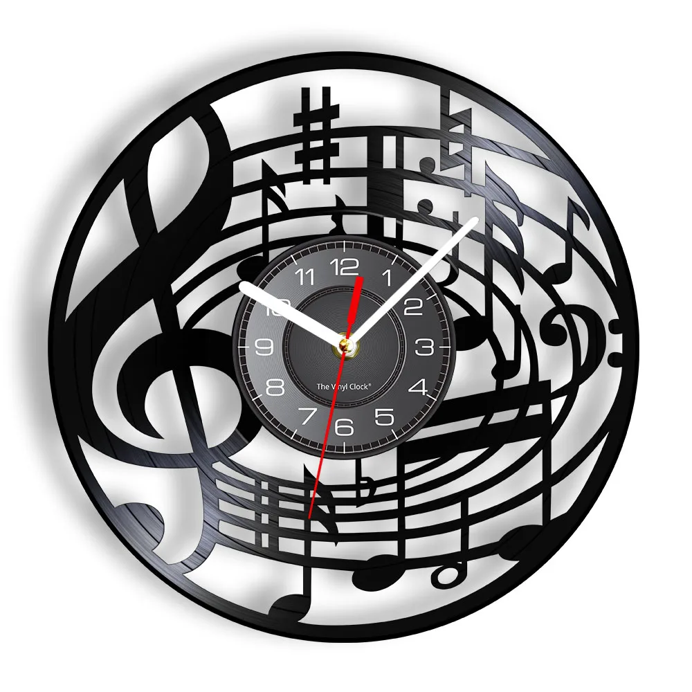 

Music Notes Wall Art Treble Clef Vinyl Record Wall Clock Hanging Sheet Music Art Vintage Watch Rock n Roll Music Lover Gift