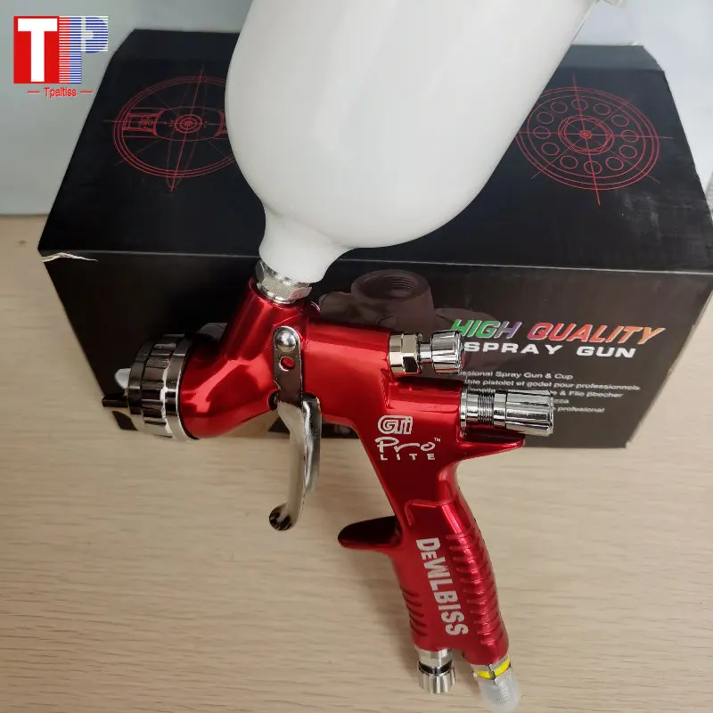 Tpaitlss Spray Gun GTI Pro Painting Gun TE20 1.3mm Nozzle Red With Mixing Cup Water Based Air Spray Gun Airbrush