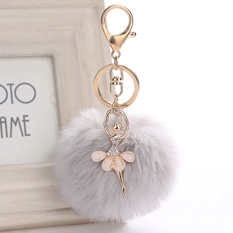 

Cute Rhinestone Little Angel Car Keychain Fake Fur Key Chain Women Trinket Car Bag Key Ring Jewelry Gift Fluff Keychains