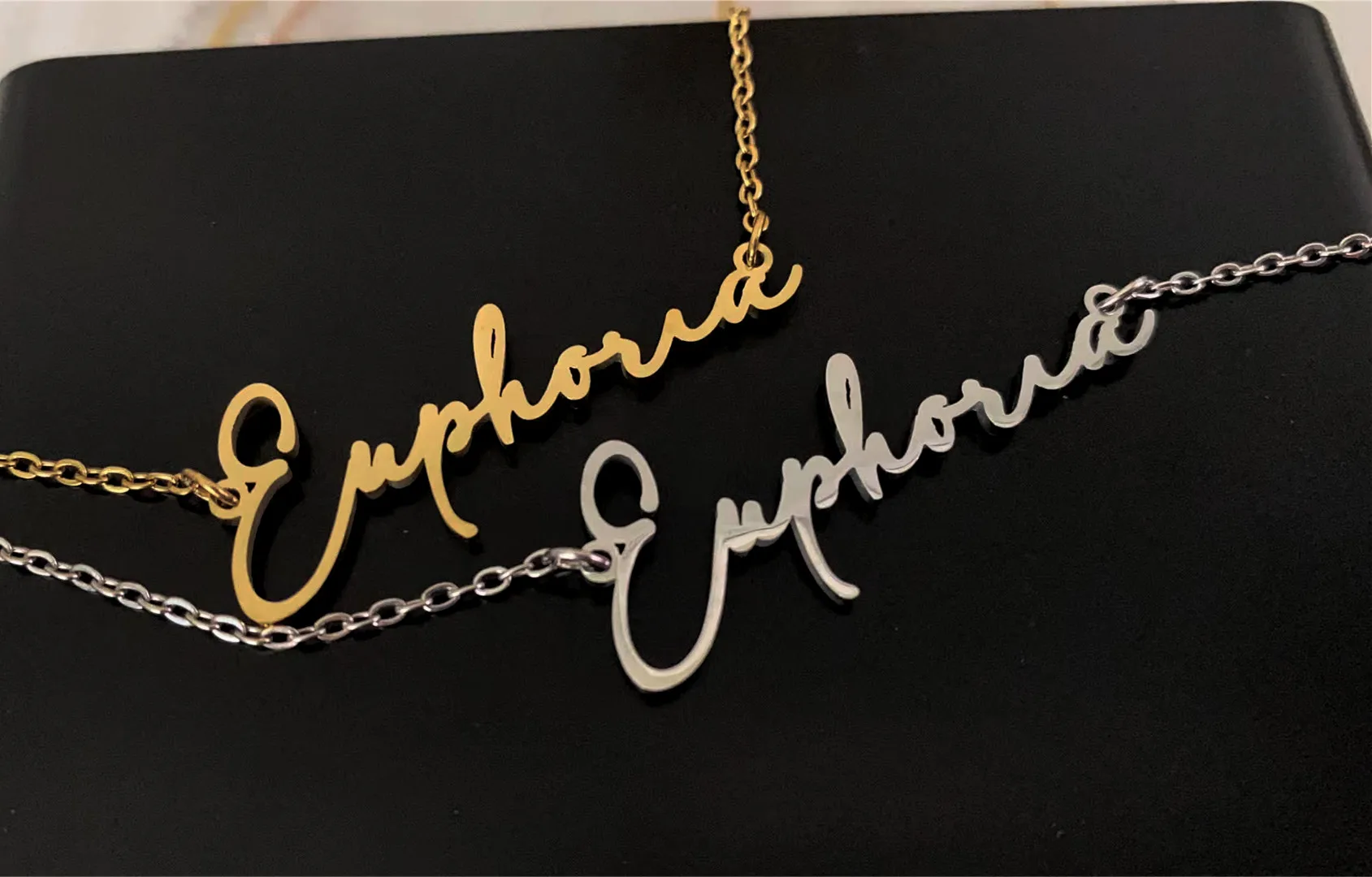 

10pcs Unique Euphoria Charm Necklace for Happiness English Letter Word Stainless Jewelry Chain Accessory