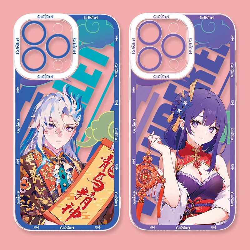 Прозрачный мягкий силиконовый защитный чехол Genshin Lmpact для iPhone 16 Pro Max 15 14 Plus 13 12 11 XR