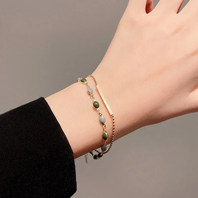

2022 Korean New Luxury Pearl Zirconia Copper Pendant Double Layer Bracelet Women Round Shiny Rhinestone Bangle Jewelry