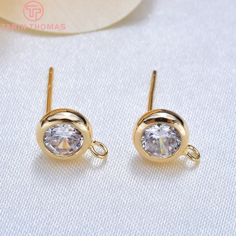 (2607) 4 мм 6 7 8 24-каратное золото латунь с цирконовыми крючками круглые