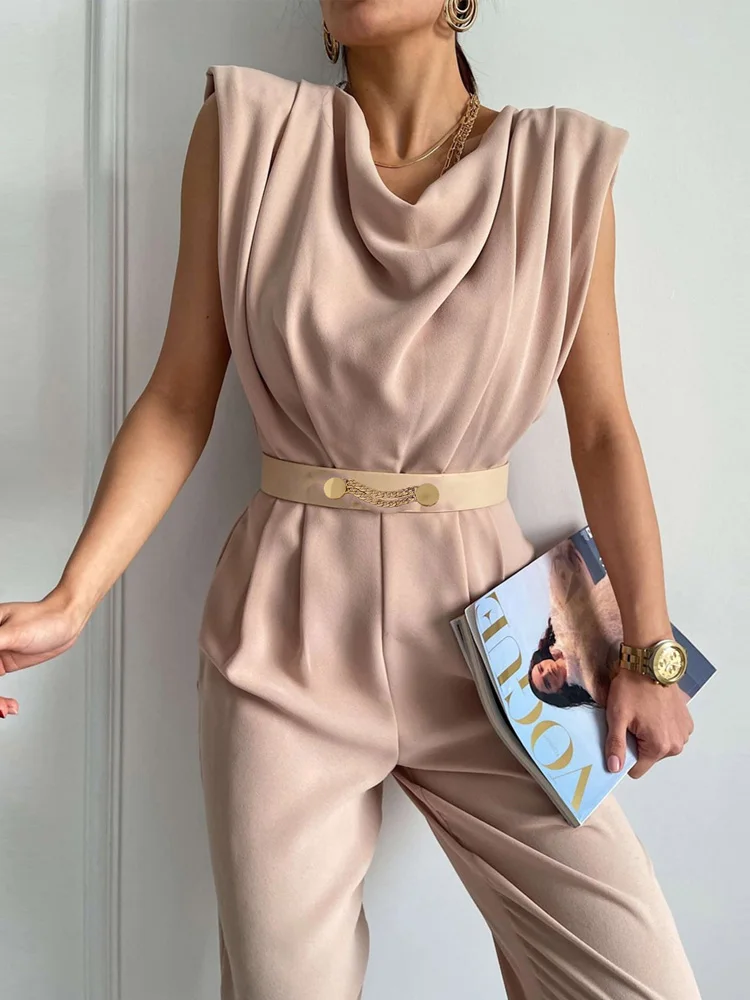 

Summer Sleeveless Tank Chic Romper Women New Solid One Piece Straight Pants Jumpsuit Women Spring O Neck Darped Party Playsuit