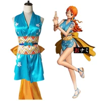 anime cosplay one piece nami cosplay costumes wig sleeveless clothing side slit miniskirt for women fancy party dress