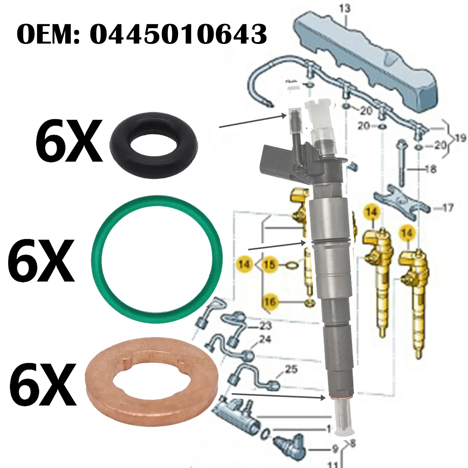 

Насадка топливной форсунки, медная прокладка, уплотнительное кольцо, комплект уплотнений 059130119 059130519 WHT000884 03L130277 059130277 для Audi VW Seat Skoda 1,6