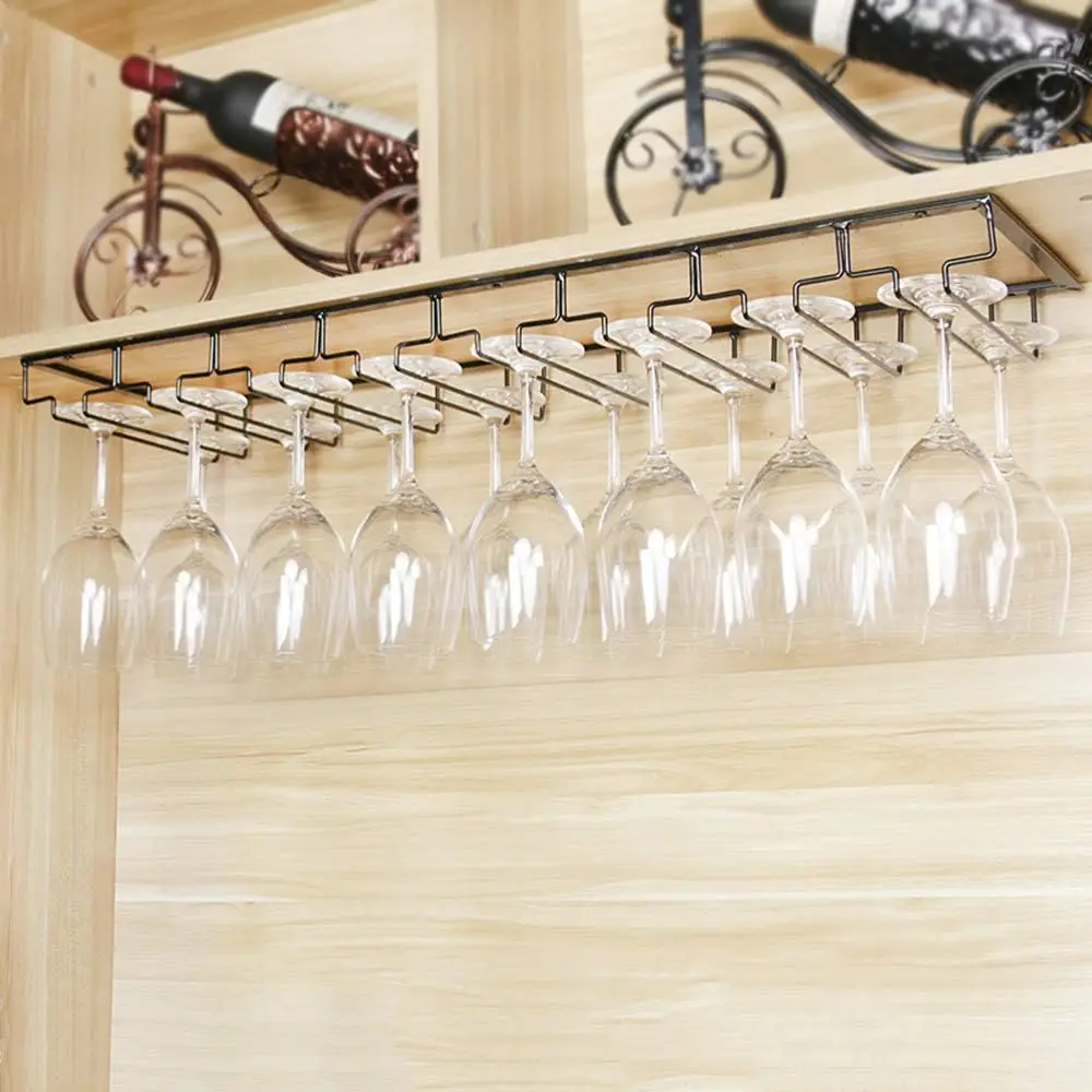Ranuras 16 tazas metal negro debajo del gabinete colgante nei champán copa Baş винный шкаф |