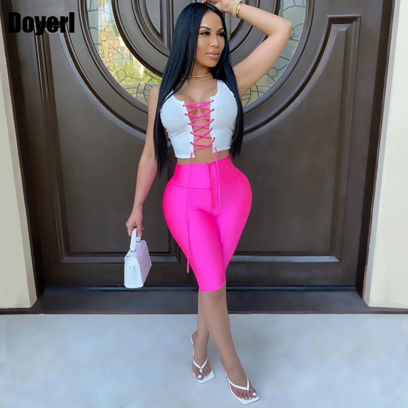 Женский летний комплект из 2 предметов: шорты и велосипедные на шнуровке - купить