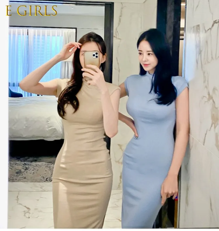 E GIRLS South Korea summer 2022 new half high neck slim waistcoat dress Zippers  Knee-Length