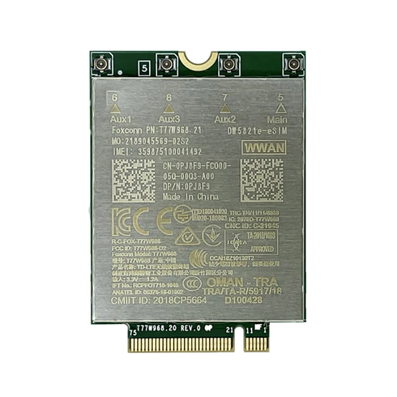 Foxconn T77W968 DW5821e eSIM LTE Cat16 M.2 4G module for Dell Latitude 7400 7400 2-in-1 5424 5420 Rugged 7424 Rugged Extreme