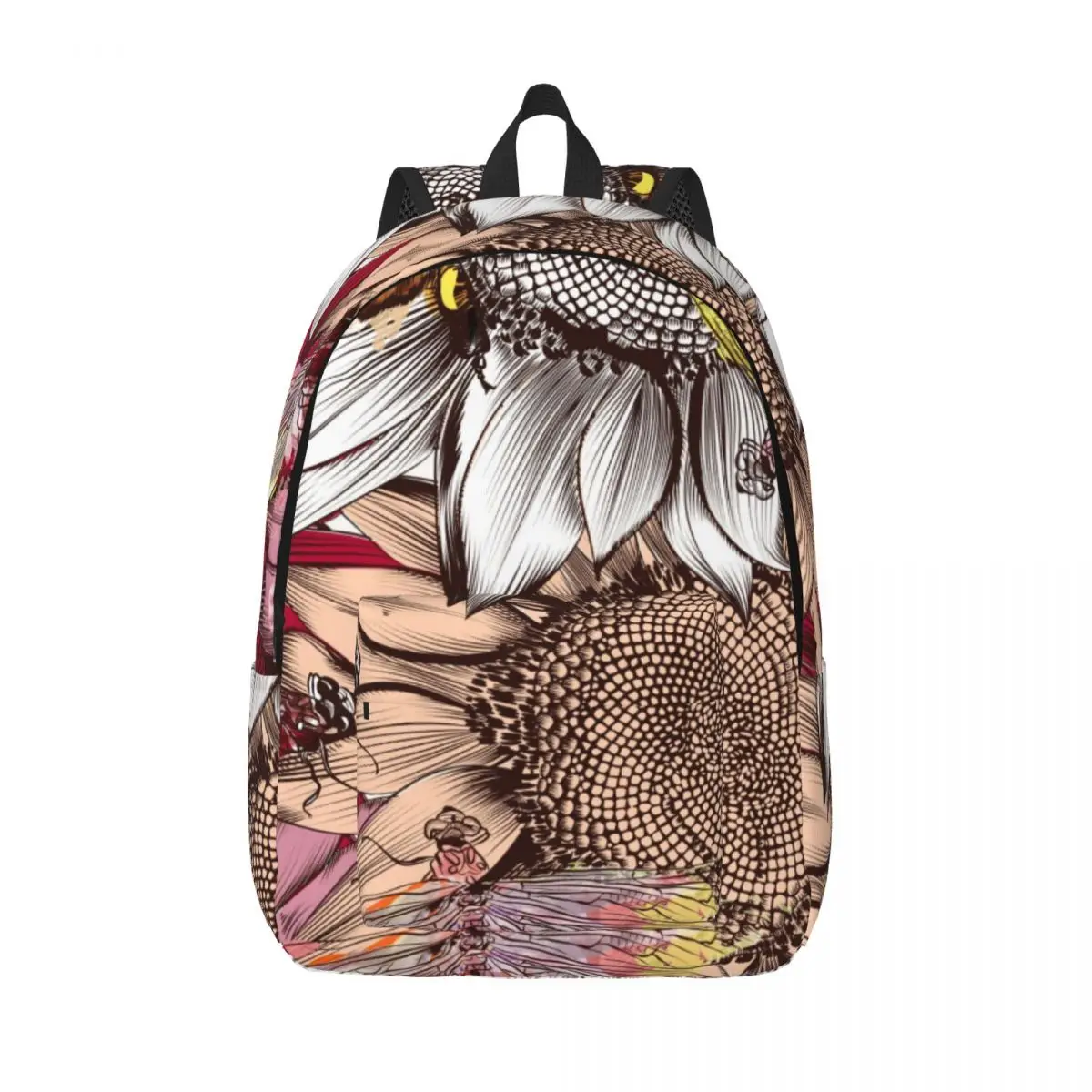 

Laptop Backpack Unique Sunflower With Flowers Bees And Dragonfly School Bag Durable Student Backpack Boy Girl Travel Bag