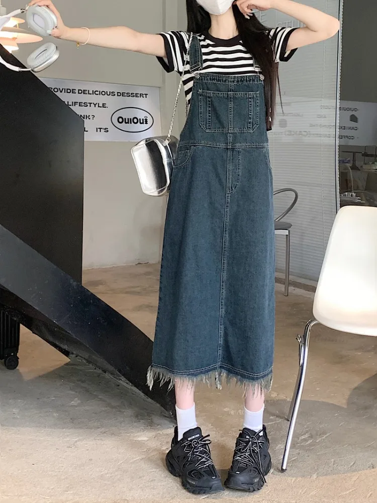 Кофейные джинсовые платья на бретельках женское весенне-летнее свободное прямое