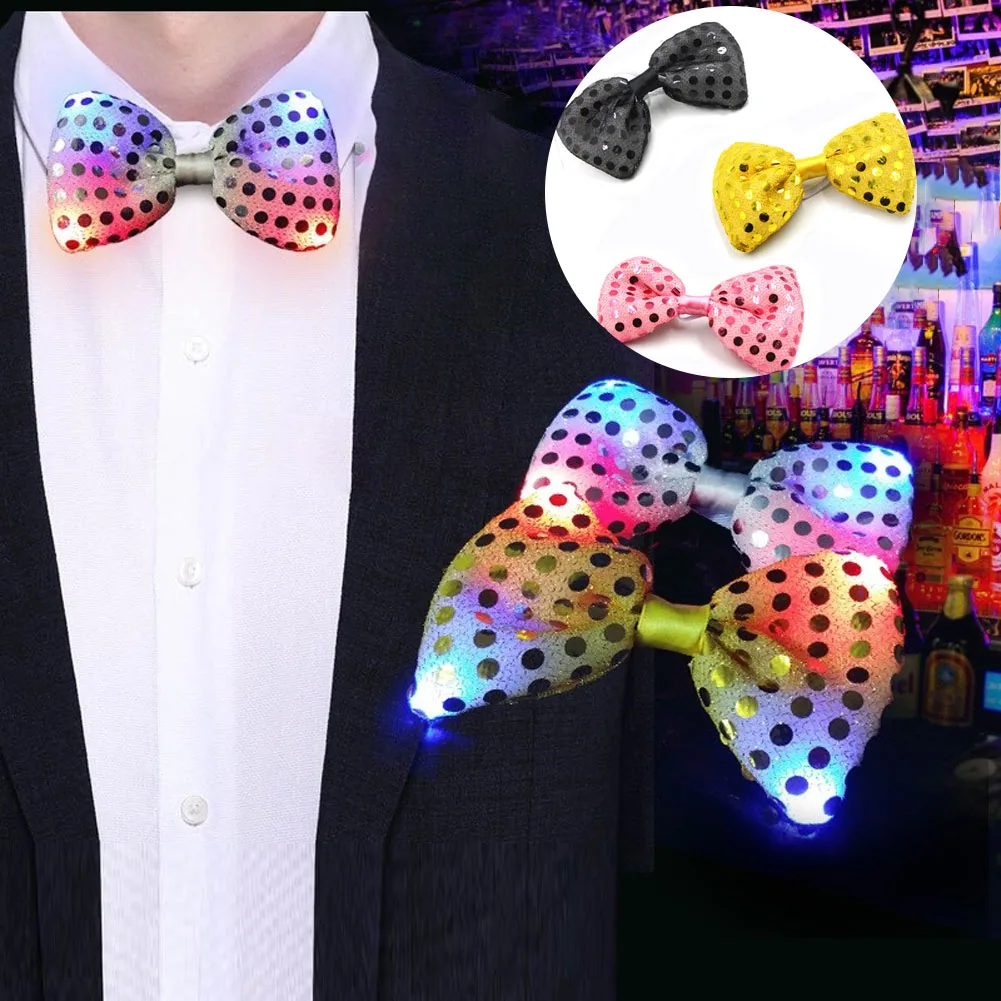 

1pcs Christmas Blinking Light Bow Tie Necktie LED Female Male Sequin Gift Dance Neon Party Wedding Birthday Luminous Neck Wear