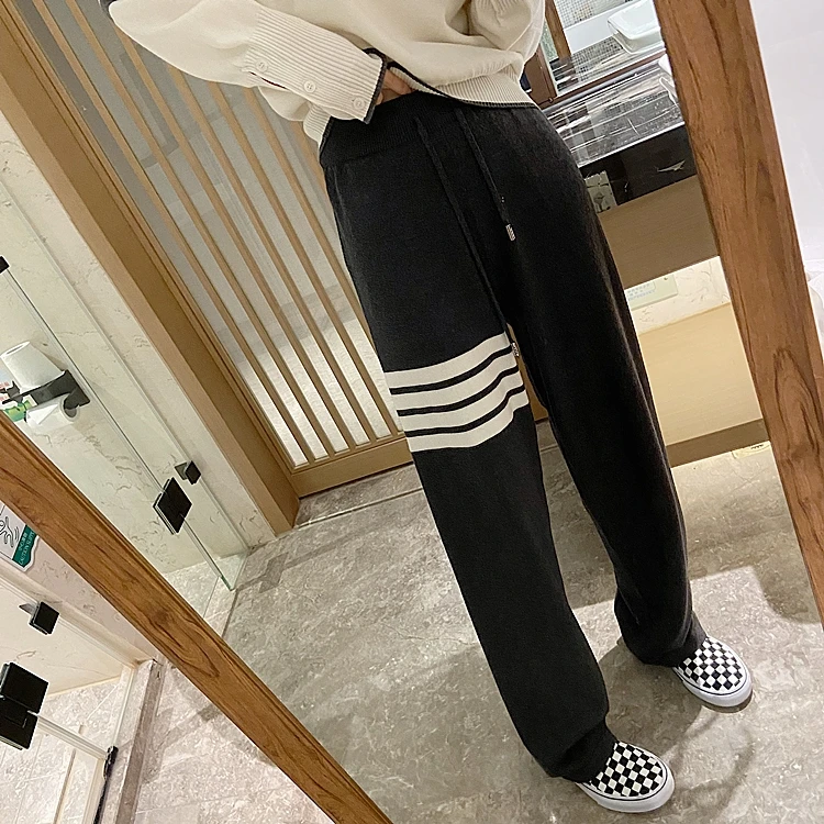 TB Knitted Wool Pants Straight Pants Women's 2022 Fall/Winter Loose Slim Leisure Joker Four-Bar Wide Leg Pants Pants