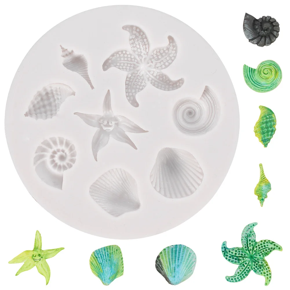 

Starfish Cake Mould Ocean Biological Conch Sea Shells Chocolate Silicone Mold DIY Kitchen Liquid Tools DH8475