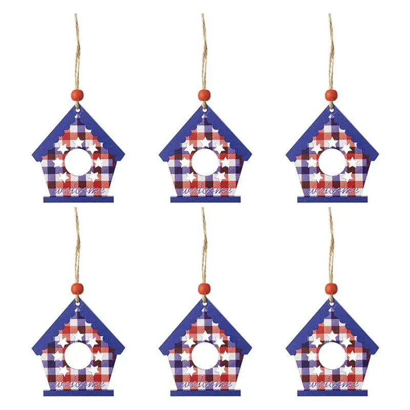 

4th Of July Ornaments Wooden 4th Of July Pendants 6pcs 4th Of July Decorations For Independence Day Tree Party Favors
