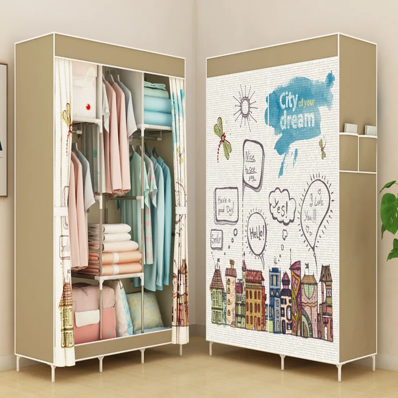 Тканевый гардероб с железной арматурой для хранения вещей по системе "сделай сам" с защитой от пыли, простая складная стойка мебели органайзер на полу
