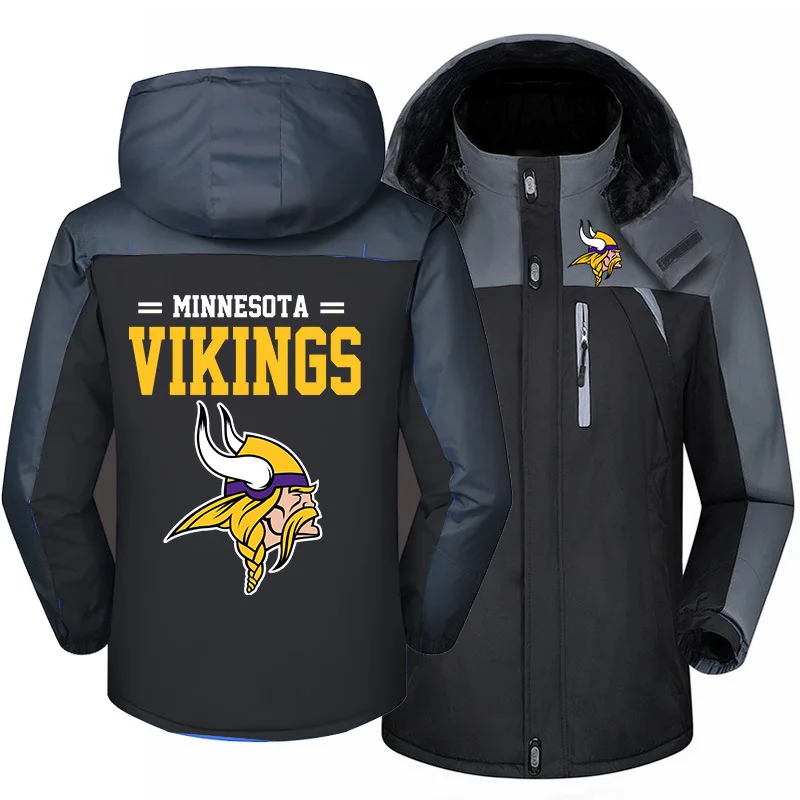 

Minnesota Men Vikings Winter Jackets Outdoor Windproof Clothes Sports Coat Warm Plus Velvet Quality Zipper Football Jacket Man