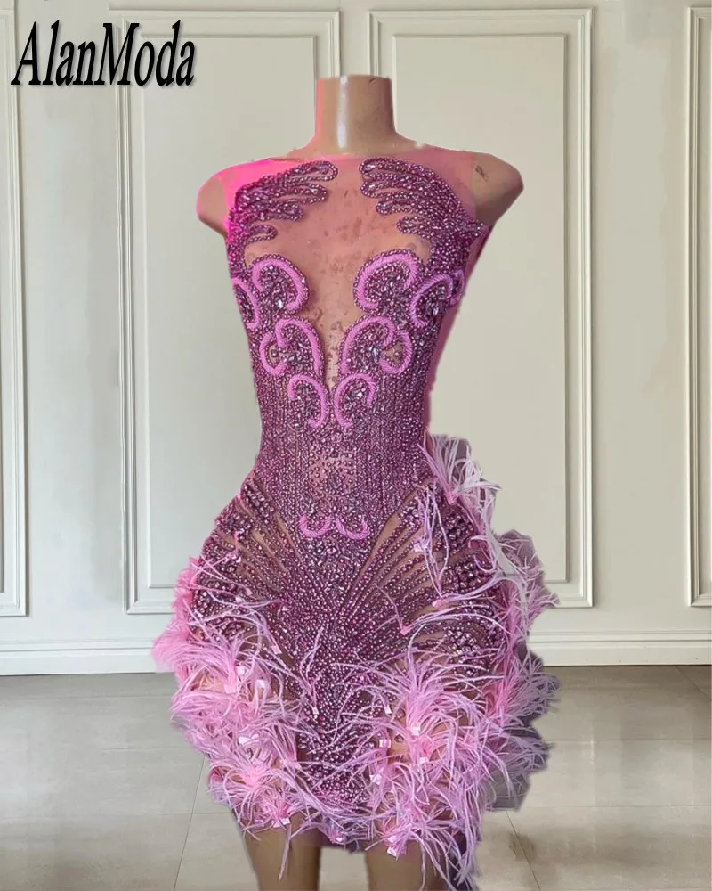 

Formal Occasion Dresses For Women Birthday Wear Luxury Diamond Women Prom Gowns Sheer Neck Party Cocktail Dress