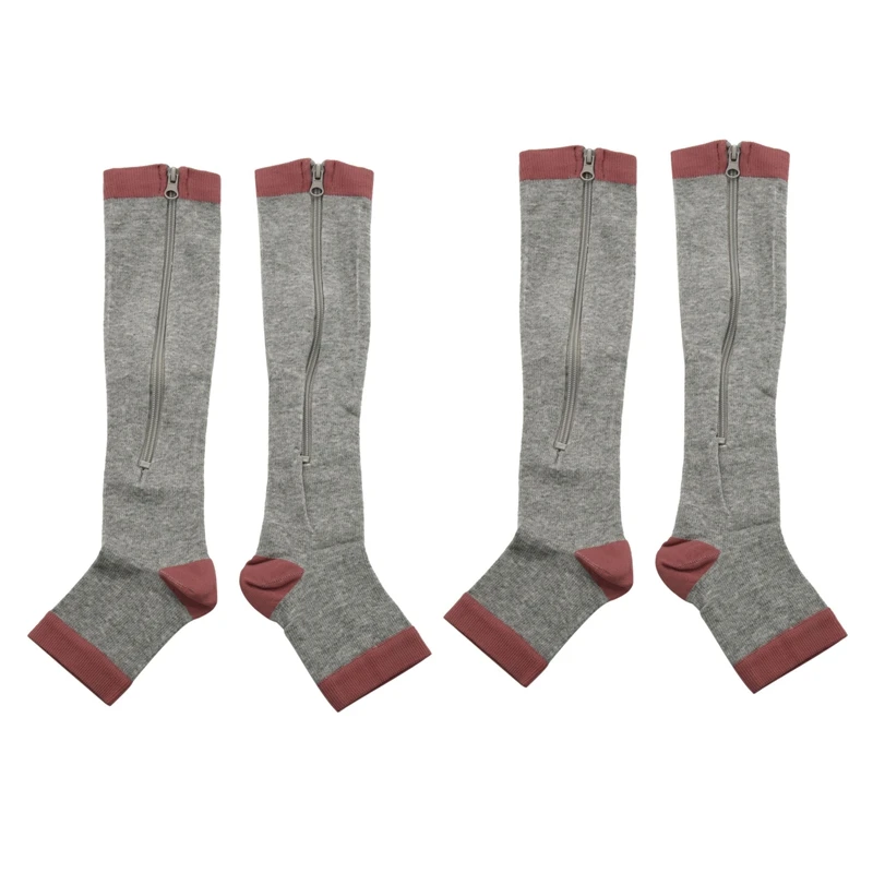 

2X Compression Stockings Nylon Zipper Compression Sock Leg Knee Support Open Toe Preventing Veins Stretch Socks S/M