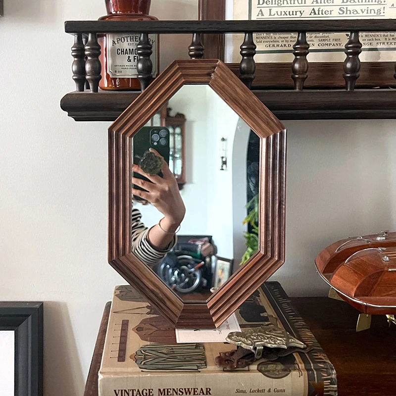 

Makeup Wall Mirror Wood Bathroom Small Design Nordic Modern Rectangle Portable Bedroom Desk Mirror Handheld Espejo Home Decor