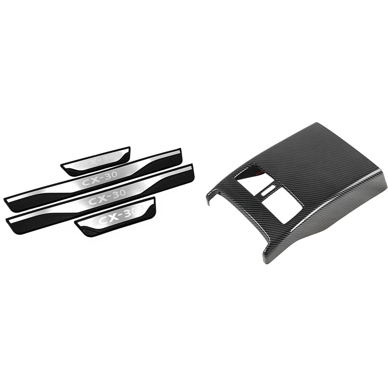 

2 Set Car Accessories: 1 Set Car Door Sill Cover & 1 Pcs Rear Armrest Air Condition Vent Outlet Frame Cover