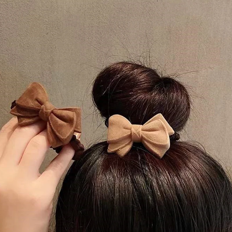 

High Quality Velvet Hair Rope Cute Bow Elastic Band Hair Tie Women Ponytail Cuff Wrap Tie Band Sweet Girl Leisure Headdress