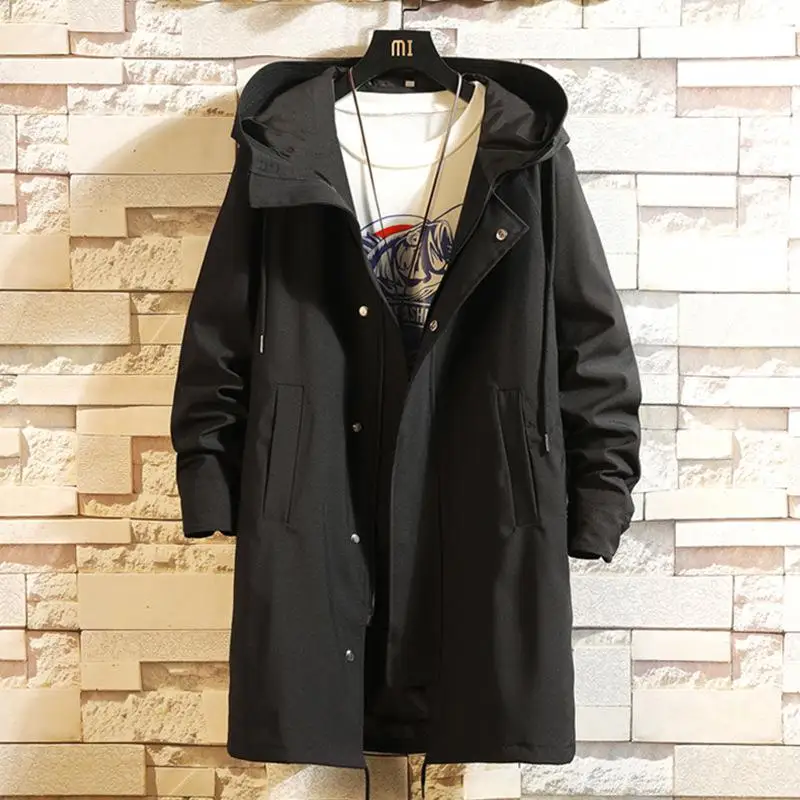

Men's spring and autumn long windbreaker hooded jacket thin coat