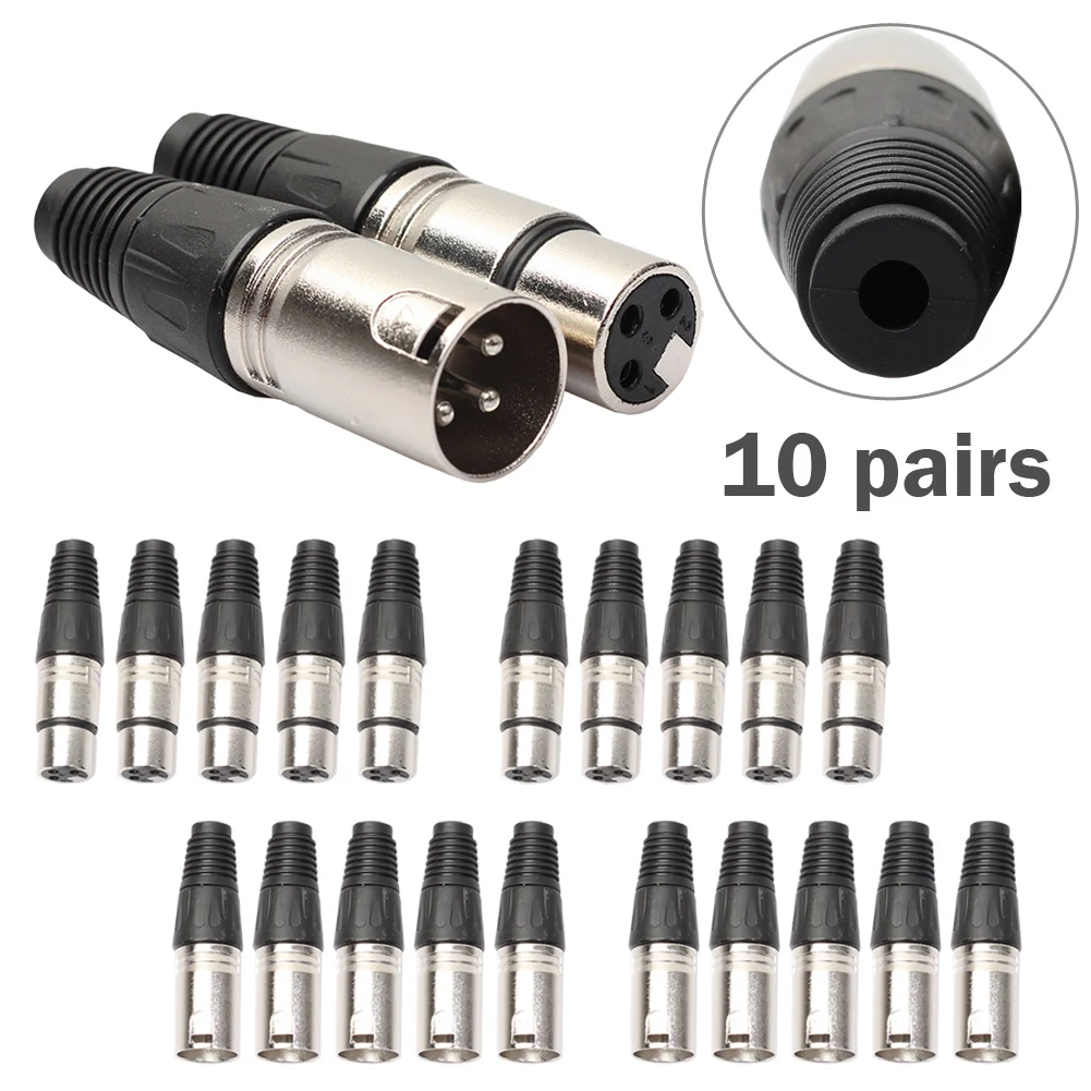 

10 Pairs 3 Pin XLR Connector Audio Plug Male Female 3 Pole XLR Plug Jack Socket Microphone MIC Cable Terminal Wire Connector