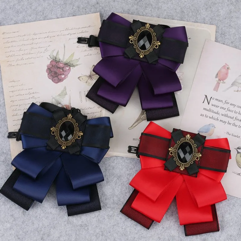 

Man New Retro Rhinestone Ribbon Bow Tie Jewelry Brooch Women's Shirt Collar Solid Business Office Casual Neckties Accessories