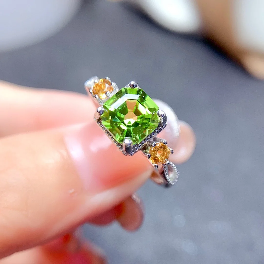 

Женское регулируемое Открытое кольцо, элегантное кольцо серебристого цвета с оливковым и зеленым кубическим цирконием, Ювелирное Украшени...