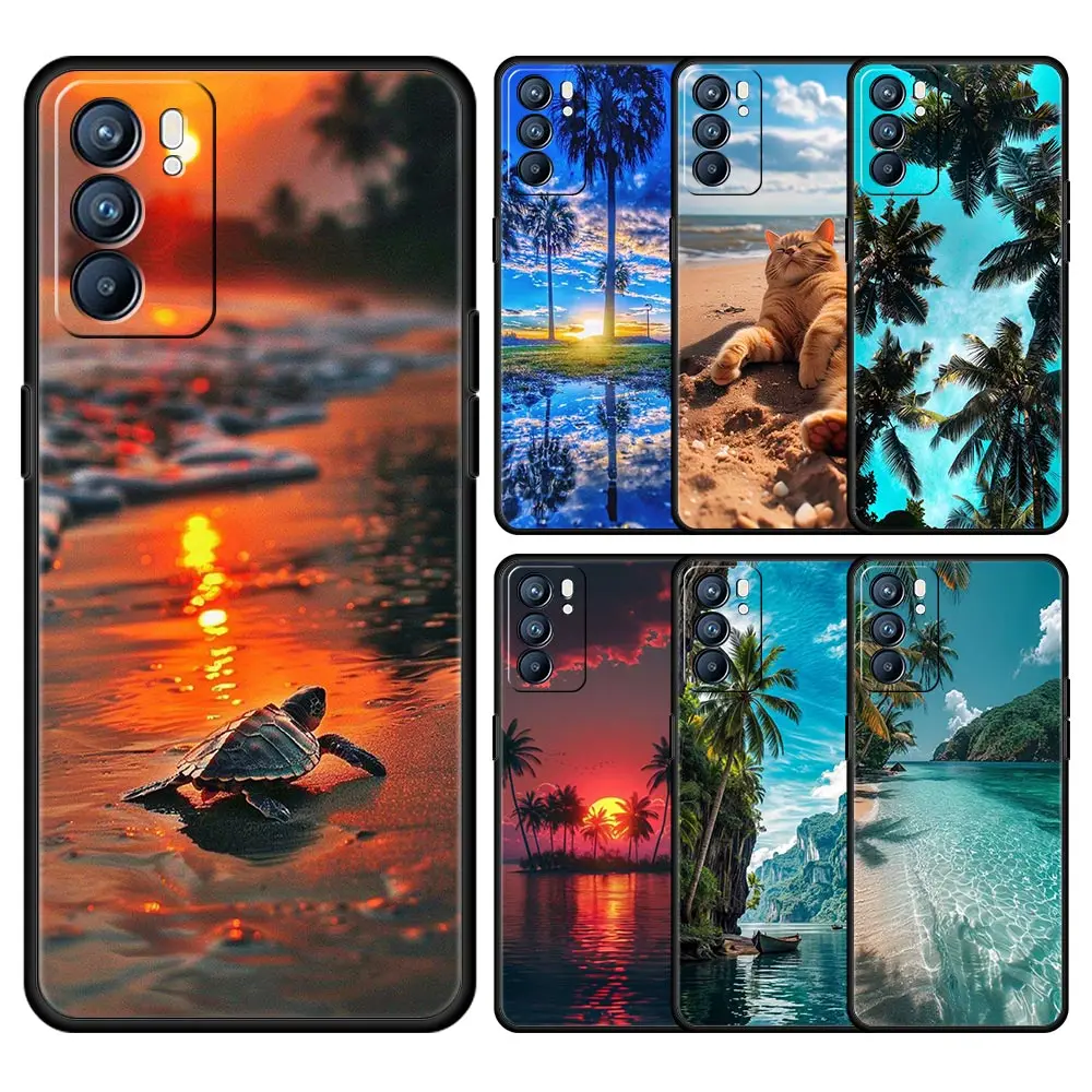 Чехол для телефона Summer Beach Palm Tree Oppo A54 A53 A52 A9 A15 A16 A76 A74 A57 A31 Find X6 Pro X5 Reno8 Reno7 Reno6 5G Cover