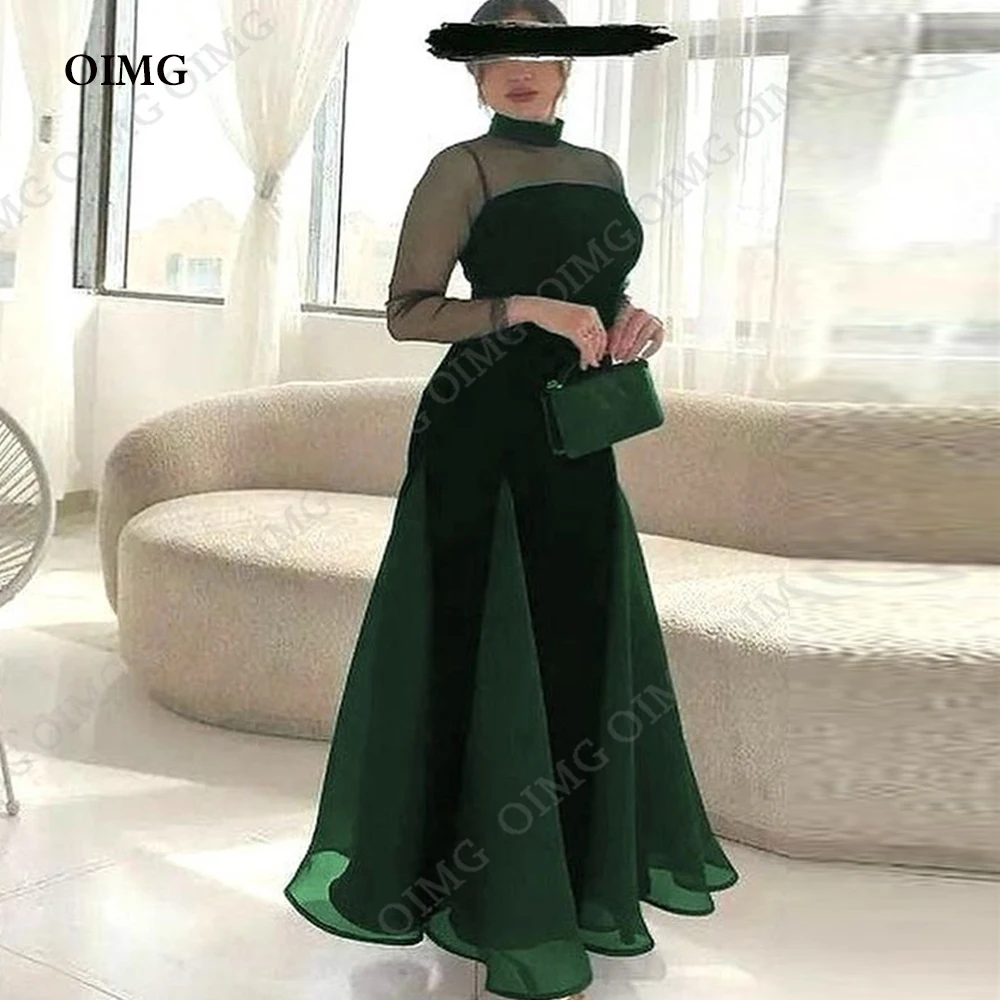 Элегантное велюровое зеленое платье-трапеция OIMG с высокой горловиной Клубное