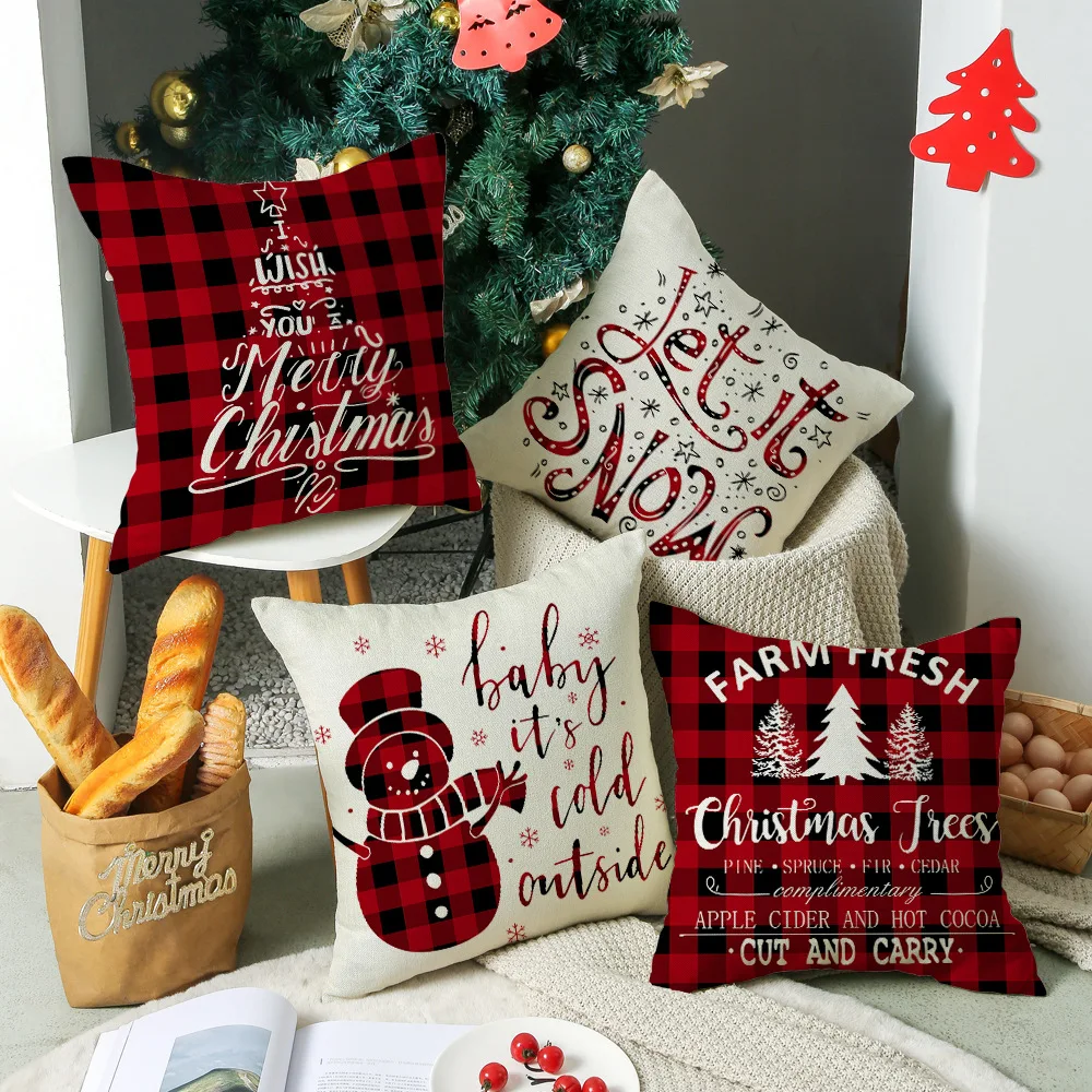

Christmas Decoration Cover Pillowcase Sofa Cushions Home Decor New Year Living Room Decoraciones 45x45cm Gifts Print Pillowcase