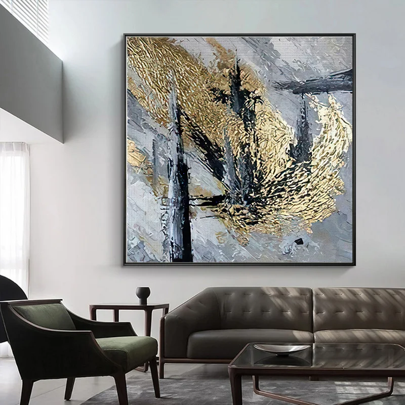 

Современная абстрактная картина маслом на холсте, плакаты и принты, настенная живопись, Золотая Минималистичная картина для гостиной, дома...