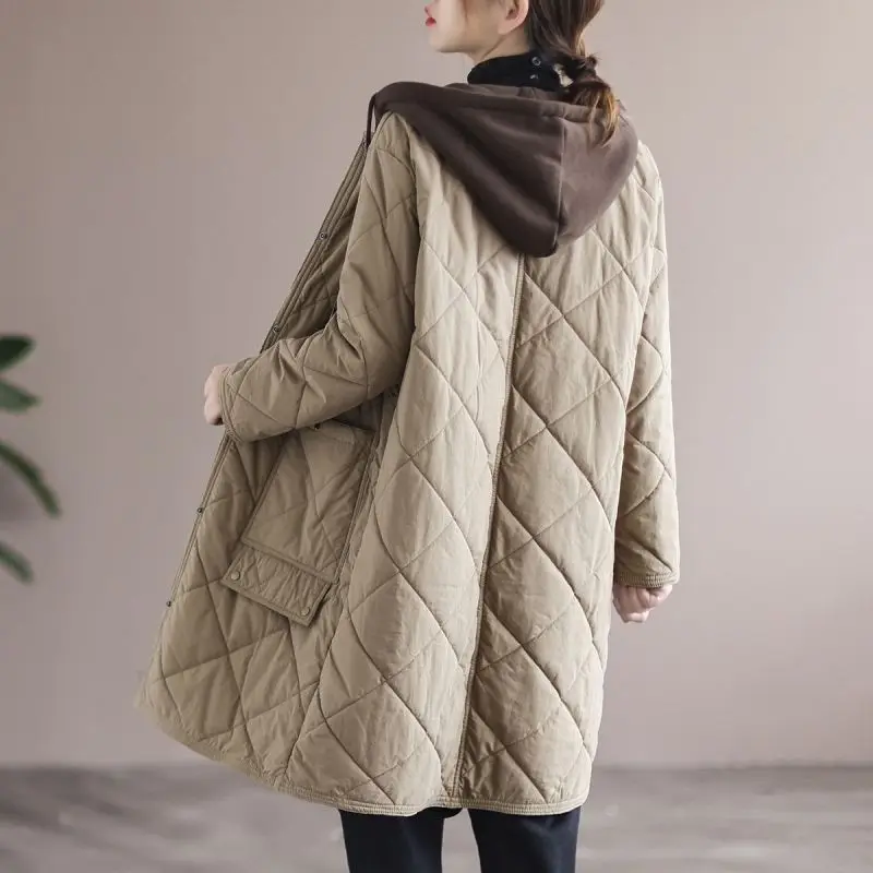 Women's Winter Super Hot Coat Diamond Lattice Padded Jacket Parka Hooded Long Coat Cheap Wholesale Plus Size Loose Free Shipping
