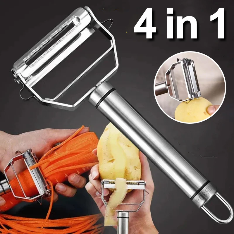 

4 In 1 Stainless Steel Peeler Fruit Vegetable Multifunction Grater Slice Kitchen Gadgets Potato Carrot Cucumber Vegetable Tools