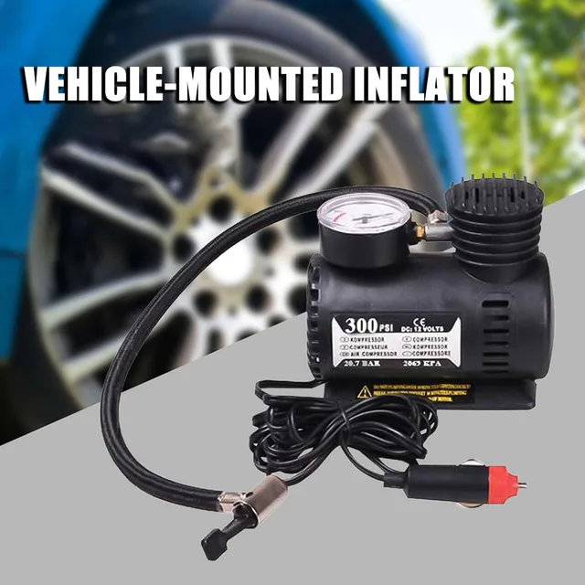 Portable 300 PSI DC 12V Auto Car Mini Air Compressor Electric Tire Inflator  Pump With Gauge And Inflation Tips Rubber Hose - AliExpress